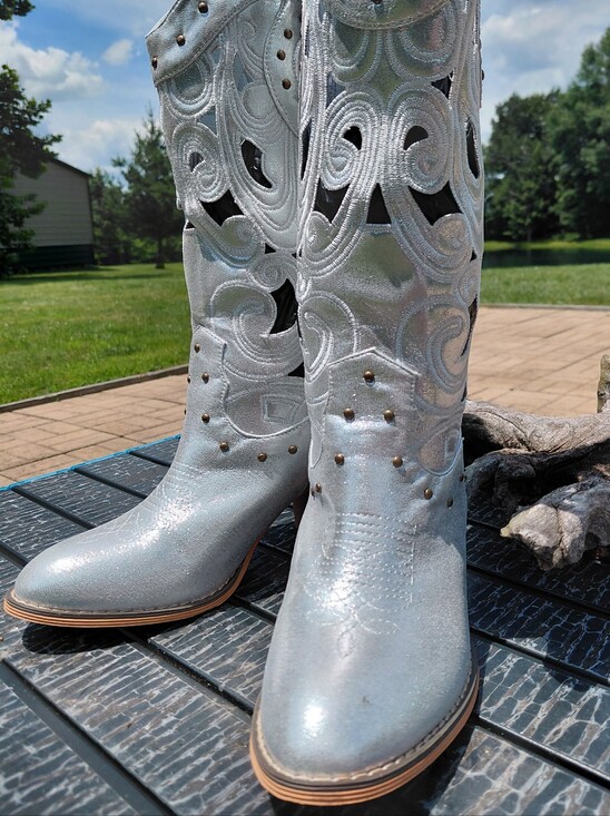 Shoes - Metallic Silver Cutout Western Boots Super Pretty!!